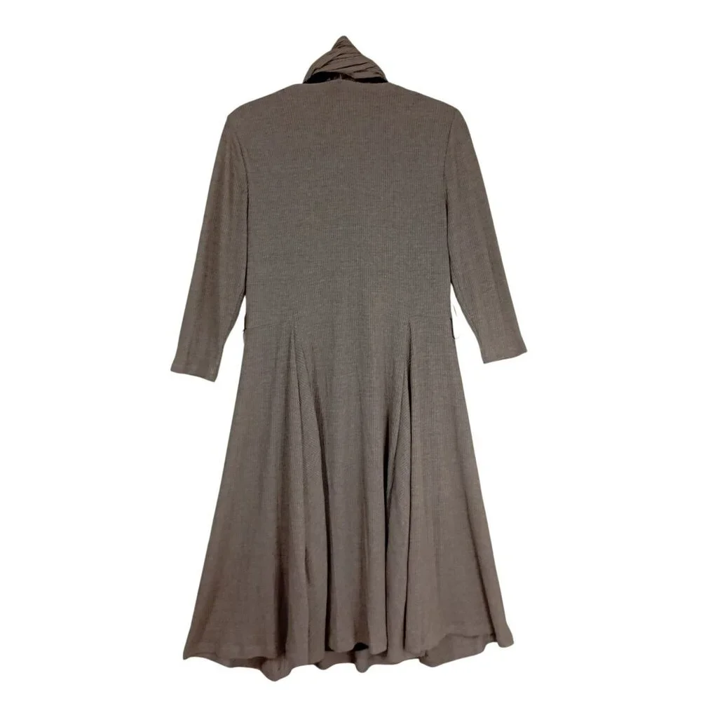 Robbie Bee Midi Dress Size L Attached Scarf L 3/4 Sleeve Ribbed Stretch Fit